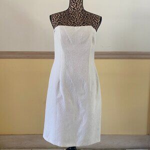 NWT WHBM Women's White Jacquard Sleeveless Cut Out Open Back Dress Size 12 K17